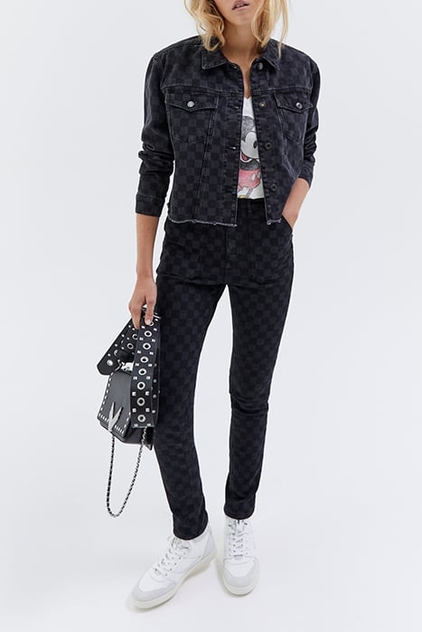 GREY CHECKERBOARD MOTIF SCULPT UP SKINNY JEANS 1