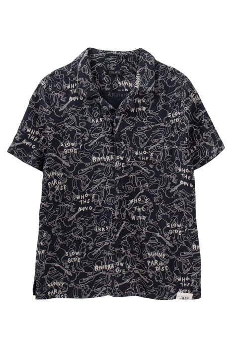 BOYS’ NAVY LENZING™ ECOVERO™ VISCOSE SHIRT, LINE DRAWING PRI 1