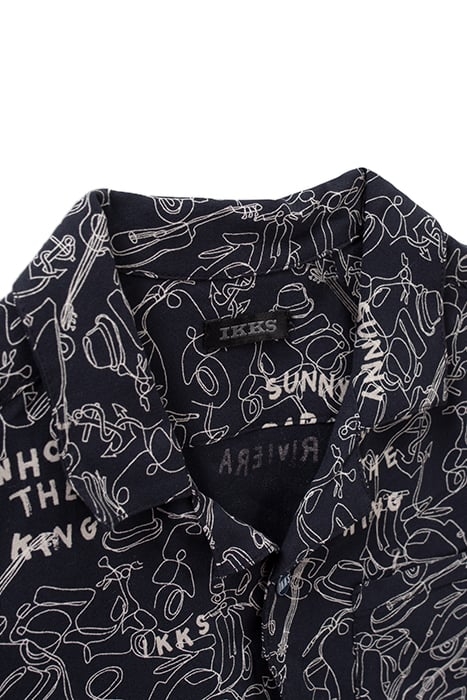 BOYS’ NAVY LENZING™ ECOVERO™ VISCOSE SHIRT, LINE DRAWING PRI 6