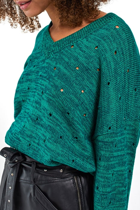 GREEN OPENWORK KNIT MARL SWEATER 4
