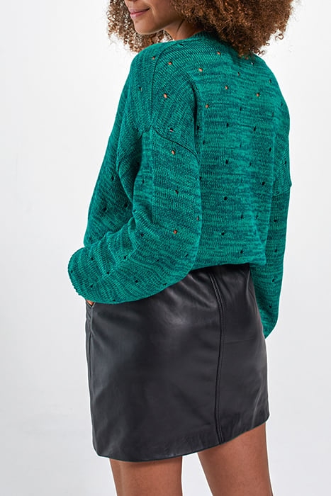 GREEN OPENWORK KNIT MARL SWEATER 2