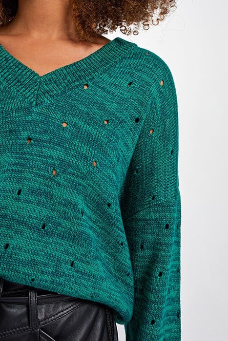 GREEN OPENWORK KNIT MARL SWEATER 6