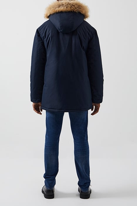 FAUX FUR TRIM HOODED PARKA COAT DARK NAVY 2