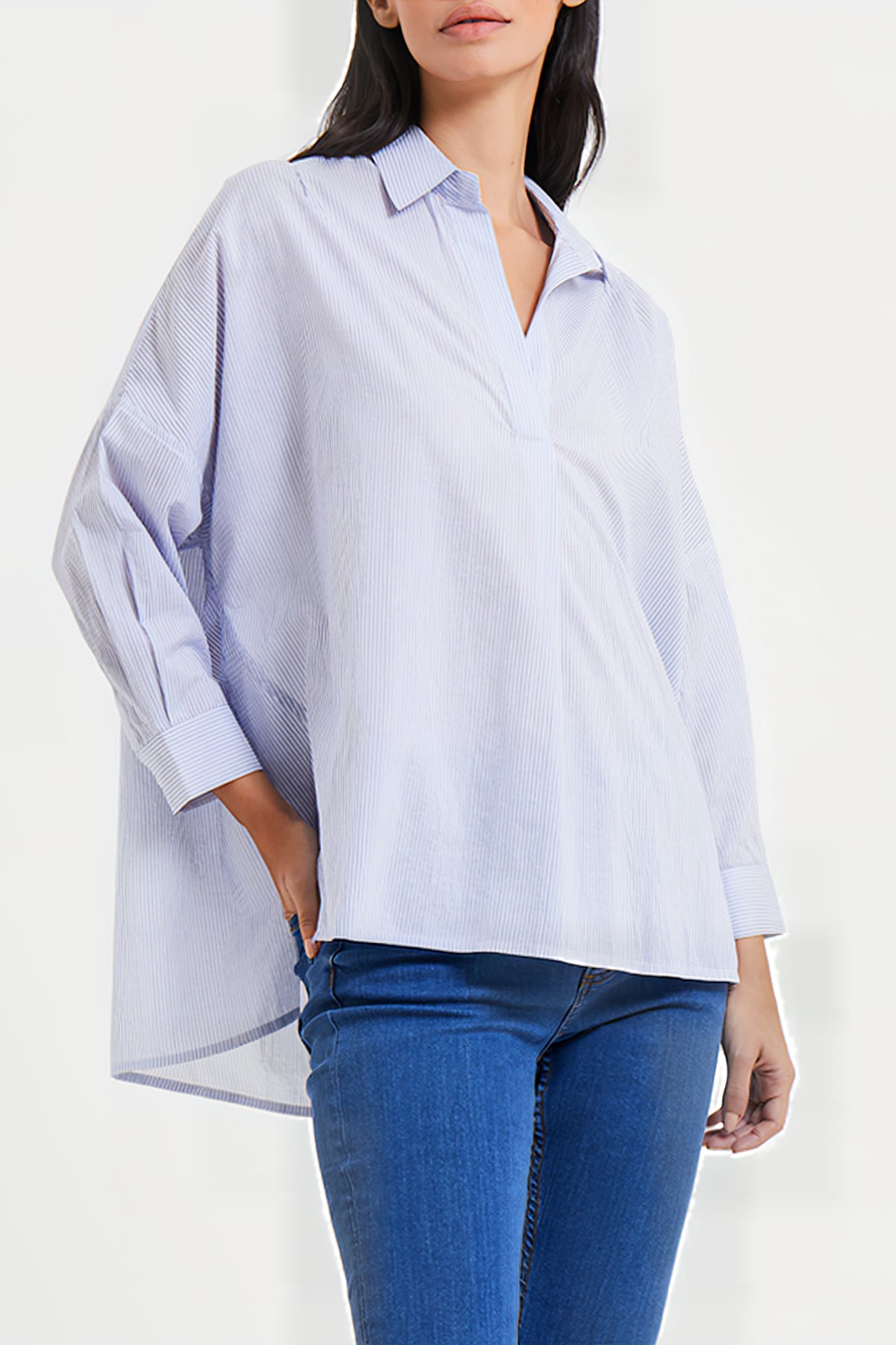 RHODES POPLIN STRIPE POPOVER SHIRT BLUE/WHITE 1