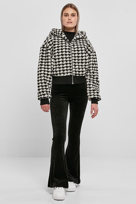 LADIES SHORT OVERSIZED AOP SHERPA JACKET BLACKHOUNDSTOOTH 3