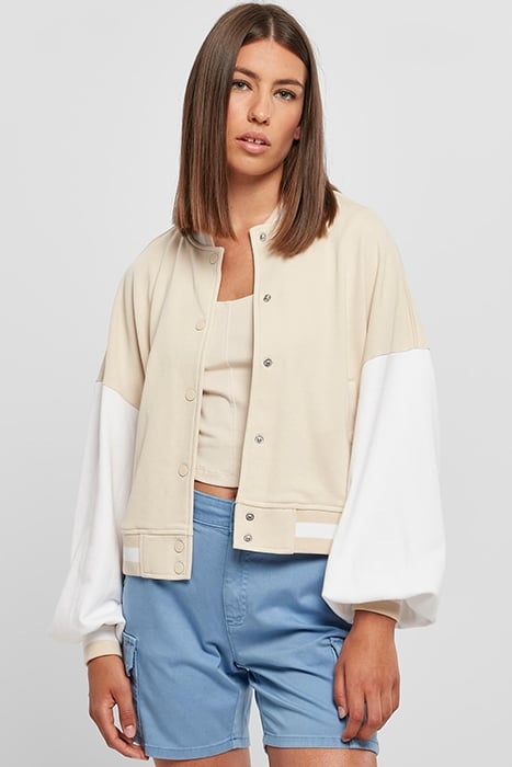 LADIES OVERSIZED 2 TONE COLLEGE TERRY JACKET SOFTSEAGRASS/WH 1