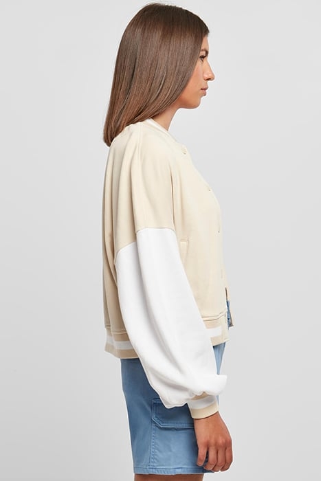 LADIES OVERSIZED 2 TONE COLLEGE TERRY JACKET SOFTSEAGRASS/WH 7