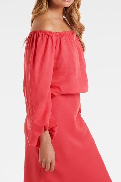 GISELLE LINEN BARDOT TOP HOT RASPBERRY 5