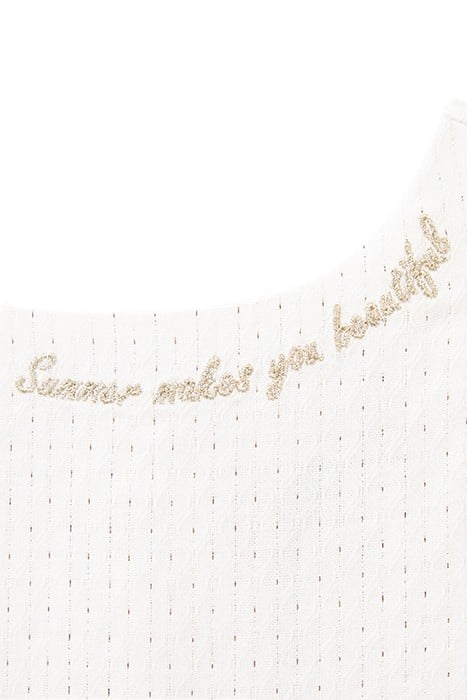 GIRL'S WHITE JACQUARD DRESS WITH GOLD STRIPES 6