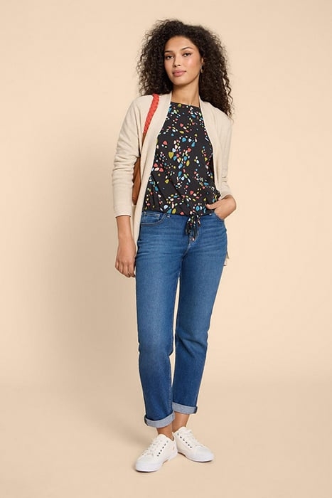 TASHA TIE HEM TOP BLACK PRINTED 3