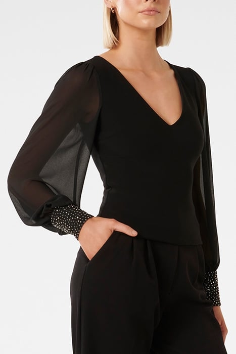 CONSTANCE RHINESTONE CUFF TOP BLACK JERSEY 5