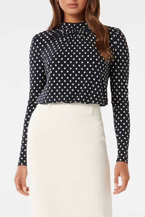 BEATRICE MOCK NECK CREPE BLOUSE CANTERBURY SPOT 1