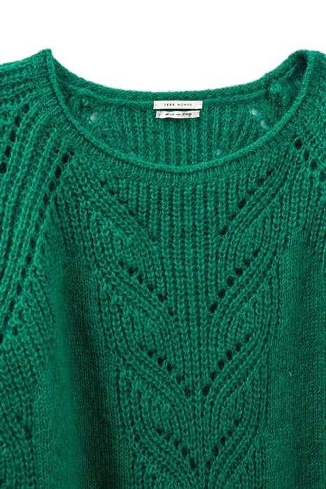 GREEN OPENWORK KNIT ROLLED NECK SWEATER 2