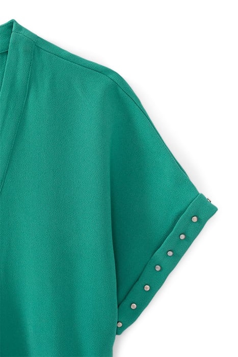 GREEN WRAP DRESS WITH STUDDED SLEEVES 6