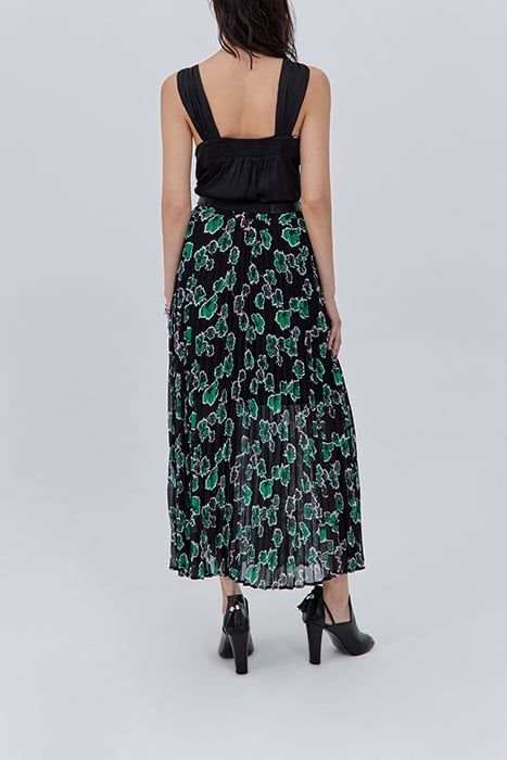 BLACK XL FLORAL PRINT LONG PLEATED SKIRT 3