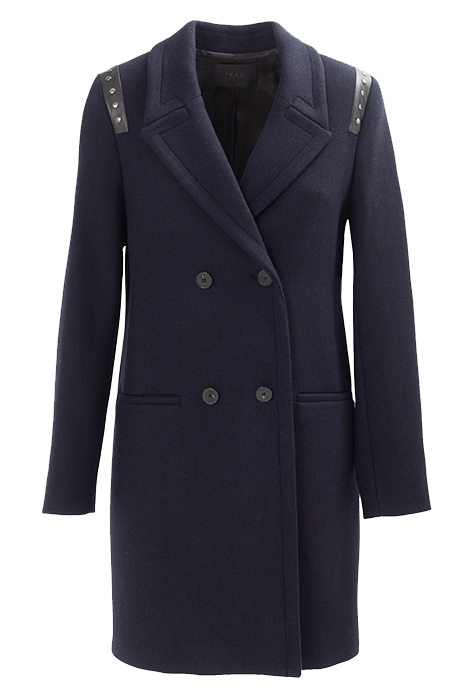 NAVY WOOL FABRIC STUDDED STRAIGHT COAT 4