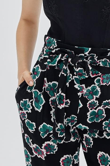 BLACK XL FLORAL FLOWING BELTED TROUSERS 5