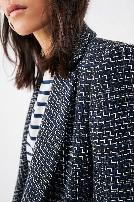 NAVY SEMI-PLAIN COTTON BLEND MID-LENGTH COAT 5