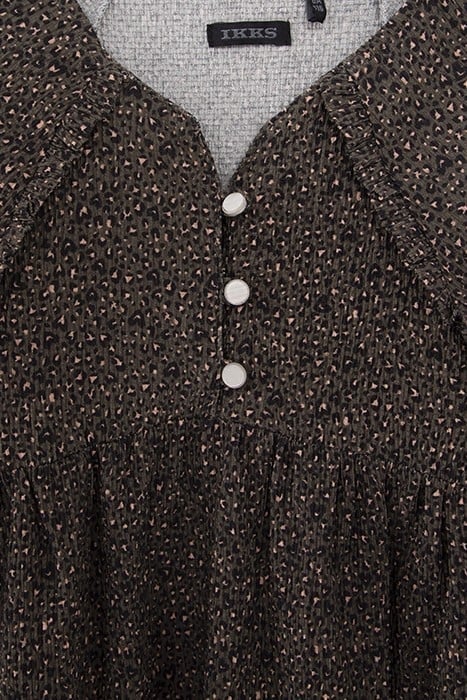 GIRLS’ KHAKI LEOPARD-HEART PRINT DRESS 6