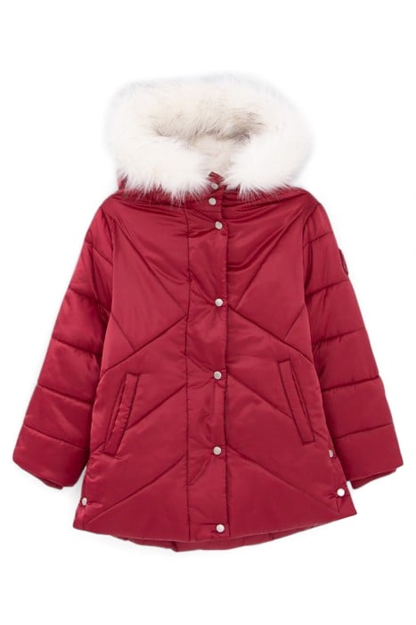 GIRLS’ BURGUNDY FUR-LINED QUILTED HOODED PADDED JACKET 1