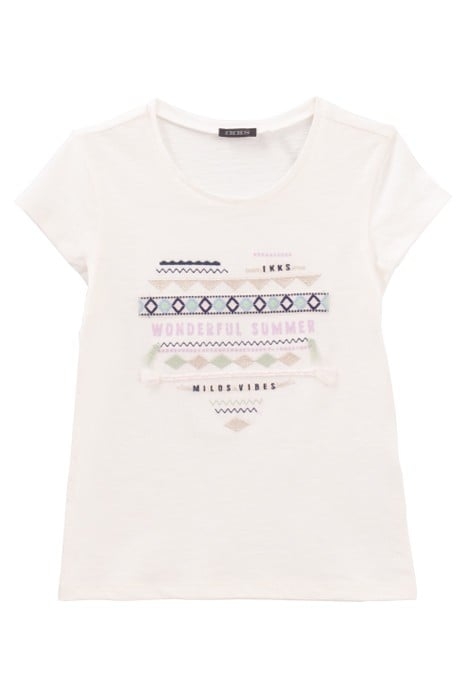 GIRLS' OFF-WHITE T-SHIRT WITH ETHNIC HEART EMBROIDERY 2