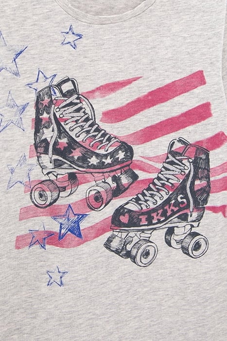 GIRLS’ GREY ROLLER SKATES IMAGE ORGANIC COTTON T-SHIRT 5