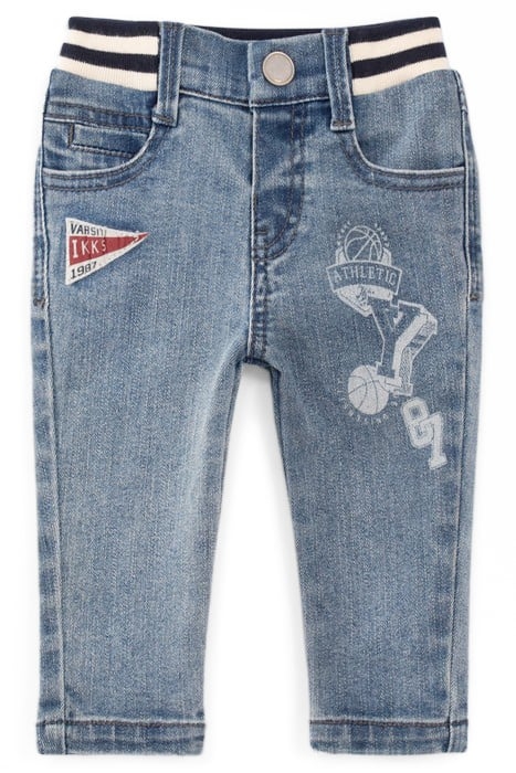 BABY BOYS’ BLUE JEANS WITH PRINT AND RIBBED WAISTBAND 1