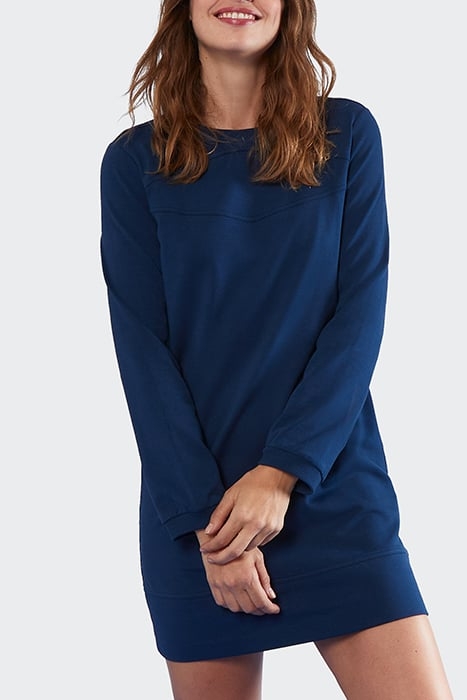 NAVY SWEATSHIRT DRESS WITH SLOGAN ON BACK 1