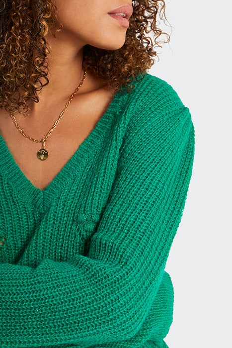 NEON GREEN DECORATIVE STITCH KNIT SWEATER 5