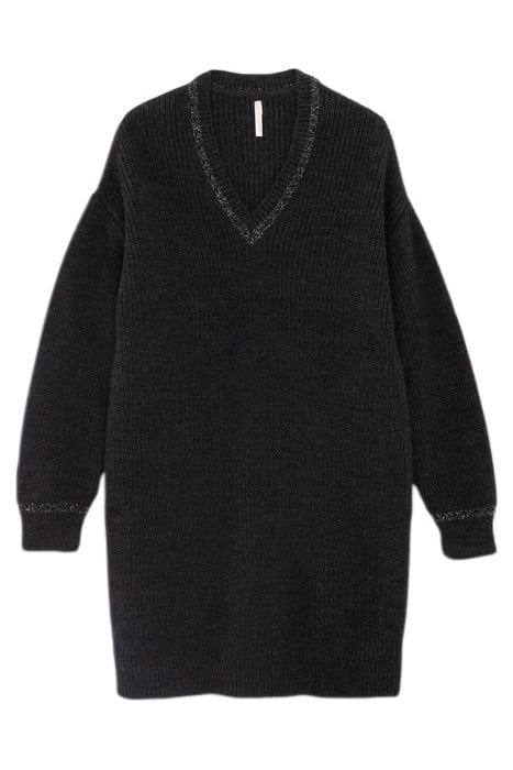 CHARCOAL LUREX KNIT V-NECKLINE DRESS 3