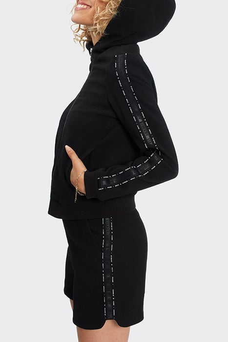 BLACK WAFFLE-KNIT SHORTS WITH LETTER BANDS 4