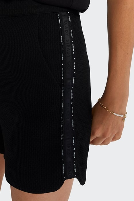 BLACK WAFFLE-KNIT SHORTS WITH LETTER BANDS 7