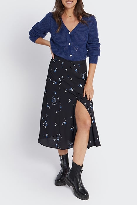 BLACK FLORAL BOUQUET PRINT MIDI-SKIRT 5