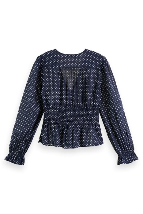 V-NECK TOP WITH ELASTIC WAIST POLKA NAVY BLUE 5