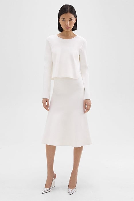 LAYERED TRUMPET DRESS IN CREPE KNIT WHITE 1