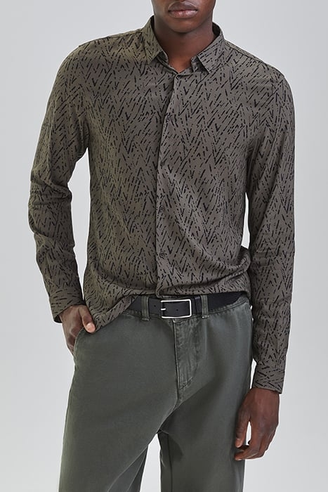 KHAKI LENZING™ ECOVERO™ CHEVRON SLIM SHIRT KHAKI 1