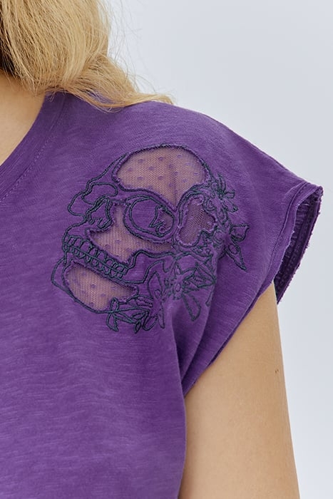 PURPLE T-SHIRT WITH SKULL EMBROIDERY AND TULLE PLUM 5