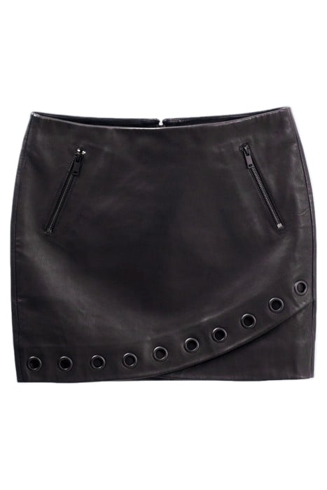 PURE EDITION- BLACK LEATHER MINISKIRT WITH EYELETS BLACK 4