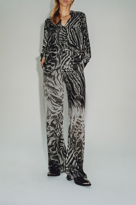 PURE EDITION- GREY WIDE-LEG ZEBRA PRINT TROUSERS GREY 4