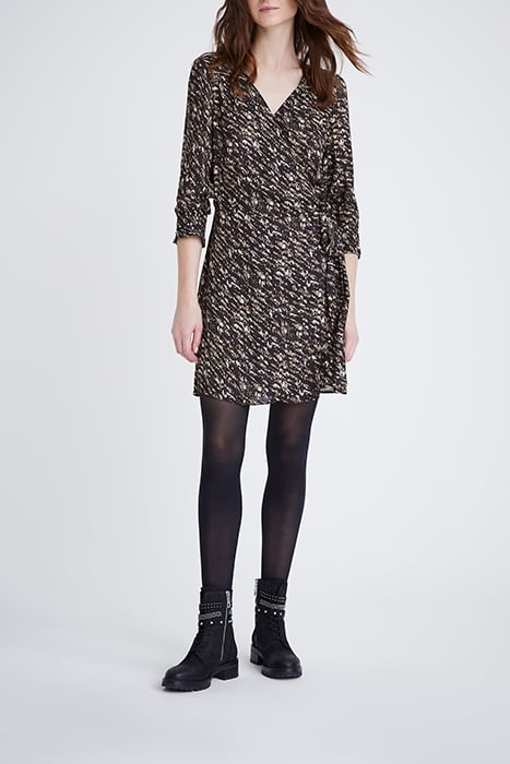 BLACK FUSAIN PRINT WRAP DRESS BLACK 3