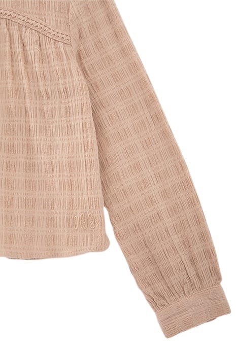 GIRLS’ PINK WAFFLE BLOUSE WITH TULLE COLLAR BLUSH 6