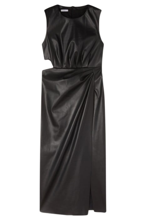 LONG FAUX LEATHER CUT-OUT PATTERN DRESS BLACK 3