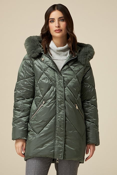 Quilted down jacket with faux fur border 1