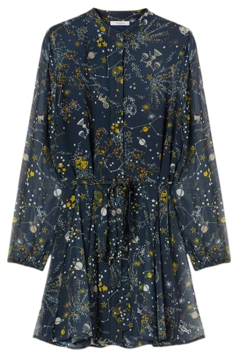 SHORT ZODIAC PATTERN GEORGETTE DRESS BLUE 4