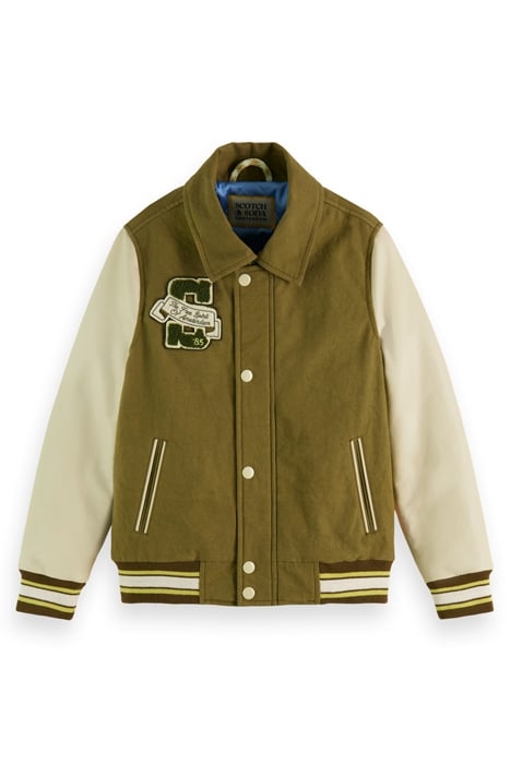 CANVAS VARSITY JACKET WITH LEATHER SLEEVES KHAKI 1