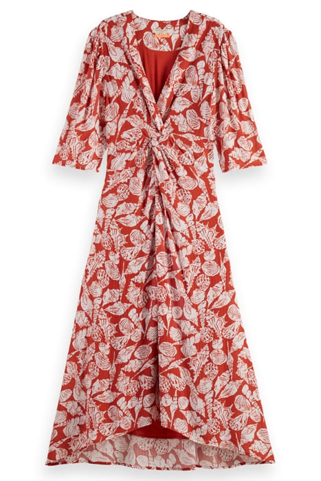 MIDI WRAP DRESS WITH KNOT DETAIL SHELL BATIK TERRACOTTA 1