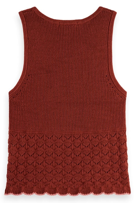 RELAXED FIT POINTELLE KNITTED TANK TERRACOTTA 2