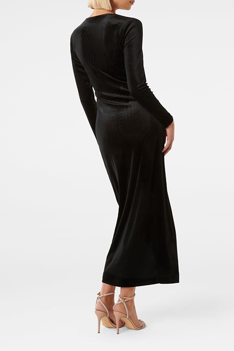 MARISA PLUNGE NECK VELVET DRESS BLACK 2