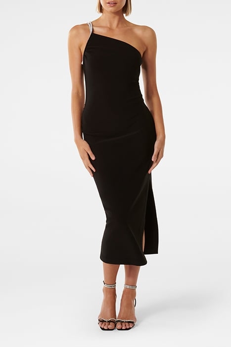 JADA EMBELLISHED TRIM MIDI DRESS BLACK 1