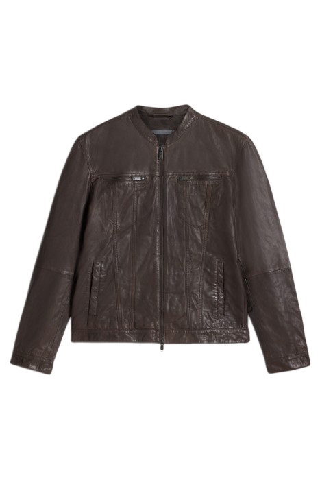 BRANDO BAND COLLAR LEATHER JACKET CHOCOLATE 2